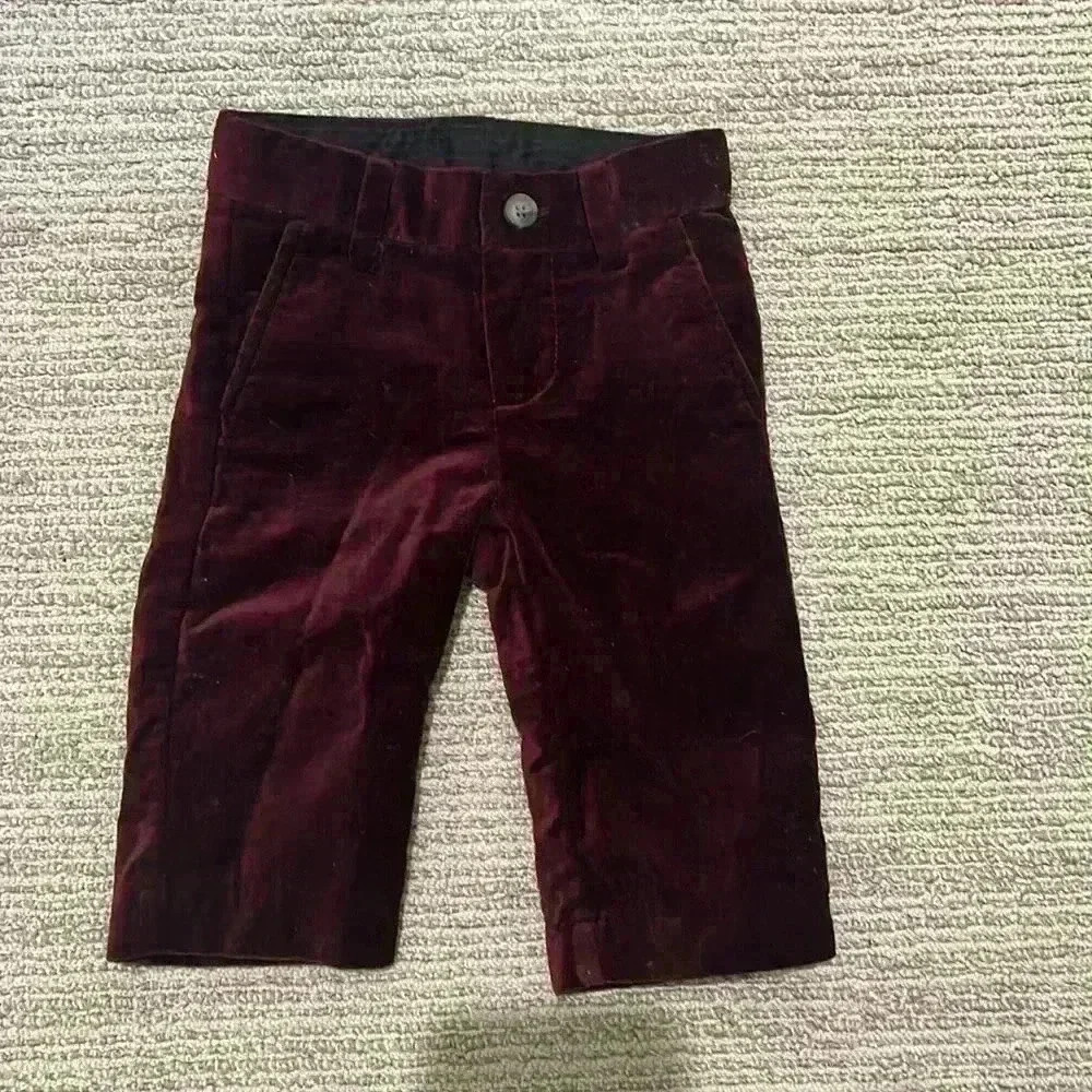 NWOT 3-6 Janie and jack maroon velvet velour infant/baby pants - Picture 2 of 4